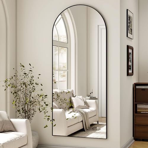 BEAUTYPEAK Bogen Ganzkörperspiegel 173x55 cm, Gewölbter Standspiegel hängend oder lehnend an die Wand, groß Bodenspiegel mit Ständer für Schlafzimmer, Wohnzimmer oder Ankleidezimmer,Schwarz von BEAUTYPEAK
