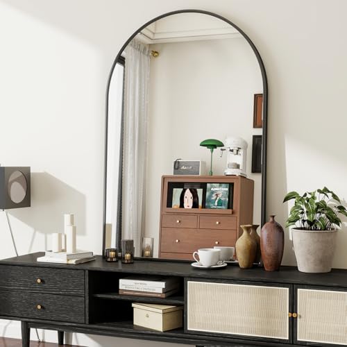 BEAUTYPEAK Bogen Wandspiegel mit Schwarz, 75x100 cm Bruchsichere Aluminiumlegierung Rahmen Badspiegel, Kann an die Wand Gelehnt oder Aufgehängt Werden, Standspiegel für Schlafzimmer, Bad und Toiletten von BEAUTYPEAK
