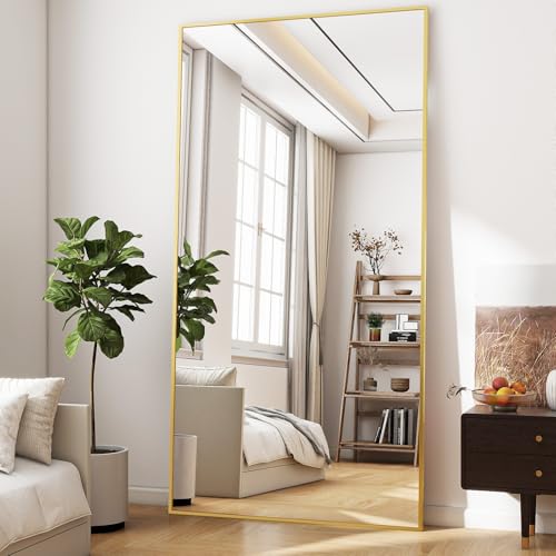 BEAUTYPEAK Ganzkörperspiegel 200x90 cm, Großer Standspiegel mit Ständer, Bodenspiegel hängend oder lehnend an die Wand für Schlafzimmer, Flur oder Ankleidezimmer, Gold von BEAUTYPEAK