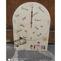Geschenk Zum Jahresende Für Lehrer Aus Handpyrographiertem Holz, Handgefertigte Uhr Pappelholz Lehrer, Mit Den Namen Der Kinder von BEArtWoodandPaper