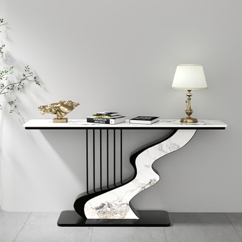 Abstrakter Konsolentisch im Art-déco-Stil aus Metalllegierung，Moderner Konsolentisch, kratzfester Konsolentisch，Schmaler Konsolentisch mit Metallgestell，Geeignet für kleine Räume(B,100cm/39.4in) von BEBANE