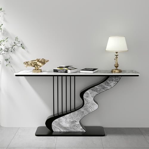 Abstrakter Konsolentisch im Art-déco-Stil aus Metalllegierung，Moderner Konsolentisch, kratzfester Konsolentisch，Schmaler Konsolentisch mit Metallgestell，Geeignet für kleine Räume(D,120cm/47.2in) von BEBANE