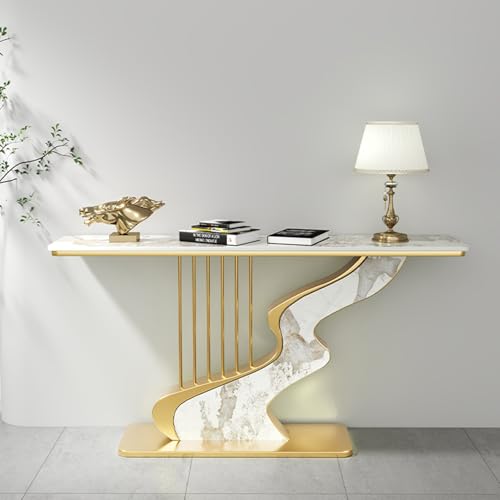 Abstrakter Konsolentisch im Art-déco-Stil aus Metalllegierung，Moderner Konsolentisch, kratzfester Konsolentisch，Schmaler Konsolentisch mit Metallgestell，Geeignet für kleine Räume(F,120cm/47.2in) von BEBANE