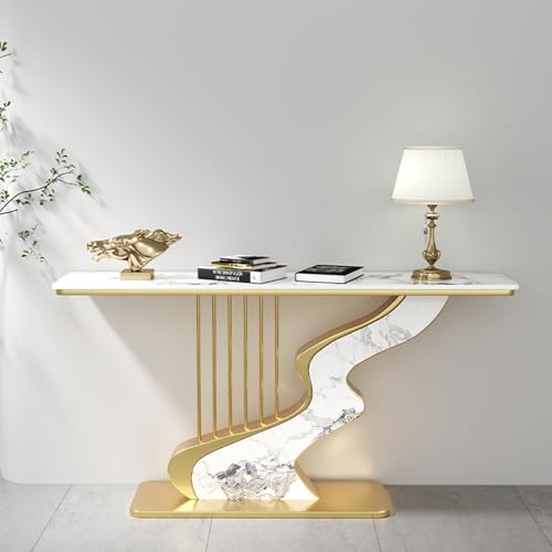 Abstrakter Konsolentisch im Art-déco-Stil aus Metalllegierung，Moderner Konsolentisch, kratzfester Konsolentisch，Schmaler Konsolentisch mit Metallgestell，Geeignet für kleine Räume(G,120cm/47.2in) von BEBANE