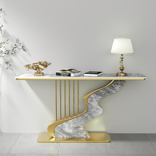 Abstrakter Konsolentisch im Art-déco-Stil aus Metalllegierung，Moderner Konsolentisch, kratzfester Konsolentisch，Schmaler Konsolentisch mit Metallgestell，Geeignet für kleine Räume(I,100cm/39.4in) von BEBANE