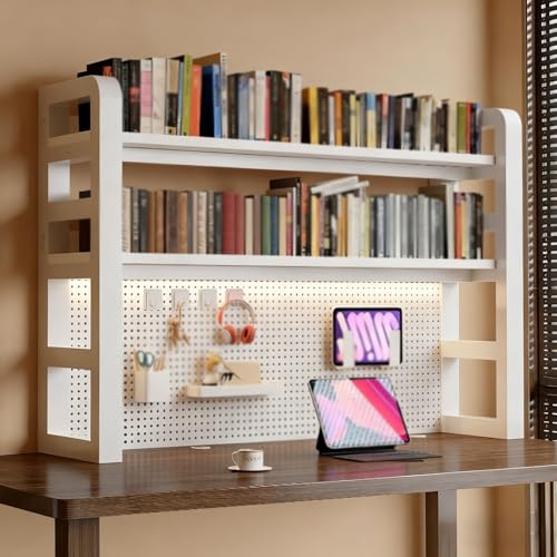 BEBANE 2-stöckiges Metall-Schreibtisch-Wohnheim,Schreibtisch-Bücherregal mit Stecktafel,mit Lagerregalen,für Home-Office-Wohnheim,einfach zu montieren(White Double Layer,120cm/47.2in) von BEBANE