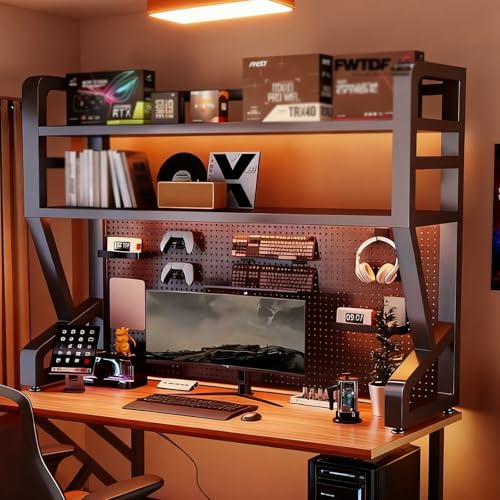 BEBANE Doppelschichtiges Schreibtisch-Aufbewahrungsschrank-Bücherregal,mit Rasterplatte,mit Stecktafel,geeignet für Büro-Schreibtisch-Arbeitsplatten(Black Double Layer,130cm/51.1in) von BEBANE