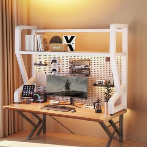 BEBANE Doppelschichtiges Schreibtisch-Aufbewahrungsschrank-Bücherregal,mit Rasterplatte,mit Stecktafel,geeignet für Büro-Schreibtisch-Arbeitsplatten(White Single Layer,50cm/19.7in) von BEBANE