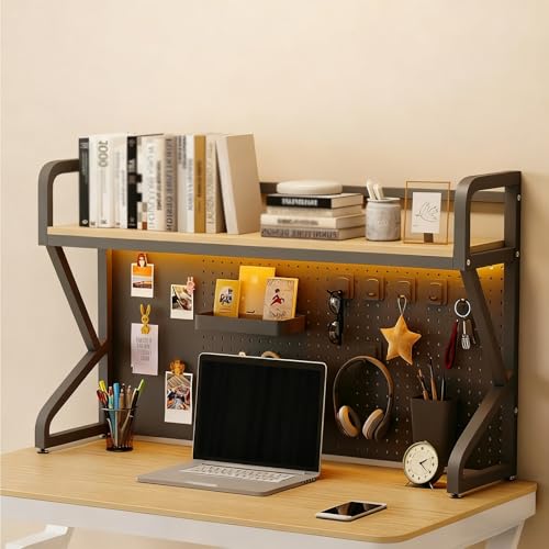 BEBANE Doppelschichtiges Schreibtisch-Bücherregal für Computertisch,mit Stecktafel,Metall-Hutch,für Home(Black+Walnut Single Layer,110cm/43.3in) von BEBANE