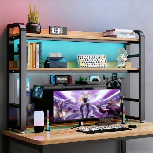 BEBANE Schreibtisch-Bücherregal mit Stecktafel und Aufbewahrungszubehör, multifunktionaler Schreibtisch-Ausstellungsständer,Bürobedarf-Aufbewahrungsregal(Black Walnut Double Layer,55cm/21.6in) von BEBANE