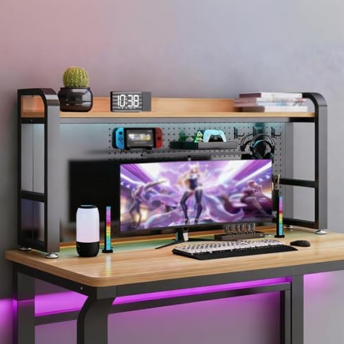 BEBANE Schreibtisch-Bücherregal mit Stecktafel und Aufbewahrungszubehör, multifunktionaler Schreibtisch-Ausstellungsständer,Bürobedarf-Aufbewahrungsregal(Black Walnut Single Layer,55cm/21.6in) von BEBANE