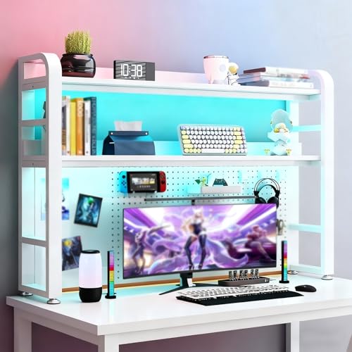 BEBANE Schreibtisch-Bücherregal mit Stecktafel und Aufbewahrungszubehör, multifunktionaler Schreibtisch-Ausstellungsständer,Bürobedarf-Aufbewahrungsregal(White Double Layer,75cm/29.5in) von BEBANE