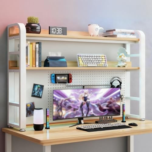 BEBANE Schreibtisch-Bücherregal mit Stecktafel und Aufbewahrungszubehör, multifunktionaler Schreibtisch-Ausstellungsständer,Bürobedarf-Aufbewahrungsregal(White Walnut Double Layer,55cm/21.6in) von BEBANE