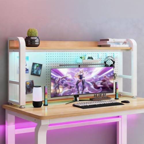 BEBANE Schreibtisch-Bücherregal mit Stecktafel und Aufbewahrungszubehör, multifunktionaler Schreibtisch-Ausstellungsständer,Bürobedarf-Aufbewahrungsregal(White Walnut Single Layer,95cm/37.4in) von BEBANE