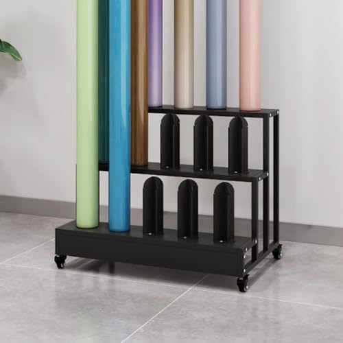 Großes Stoffrollenregal,Vinylrollenständer,Rollregal für gewerbliche Vinylrollen,Hochbelastbares Metallregal für Autotönung, Autoaufkleber und Fensterfolien(3 Tier - Holds 15 rolls) von BEBANE