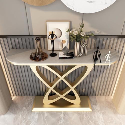 Konsolentisch im Landhausstil,Rock Board kreativer Konsolentisch moderne einfache Eingangsflur Wohnzimmerwand Endansicht,Mit einzigartigem Metallfuß,rechteckiger Konsolentisch für die Wohnungsdekorati von BEBANE