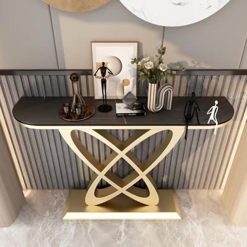 Konsolentisch im Landhausstil,Rock Board kreativer Konsolentisch moderne einfache Eingangsflur Wohnzimmerwand Endansicht,Mit einzigartigem Metallfuß,rechteckiger Konsolentisch für die Wohnungsdekorati von BEBANE