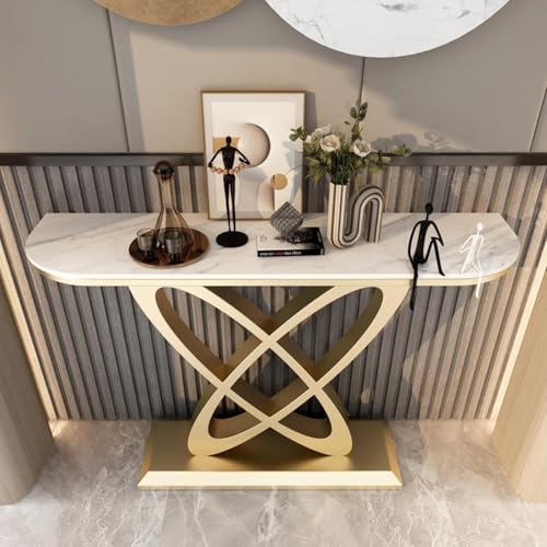 Konsolentisch im Landhausstil,Rock Board kreativer Konsolentisch moderne einfache Eingangsflur Wohnzimmerwand Endansicht,Mit einzigartigem Metallfuß,rechteckiger Konsolentisch für die Wohnungsdekorati von BEBANE