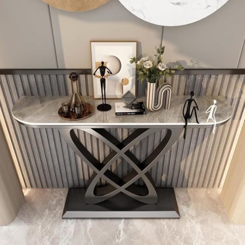 Konsolentisch im Landhausstil,Rock Board kreativer Konsolentisch moderne einfache Eingangsflur Wohnzimmerwand Endansicht,Mit einzigartigem Metallfuß,rechteckiger Konsolentisch für die Wohnungsdekorati von BEBANE