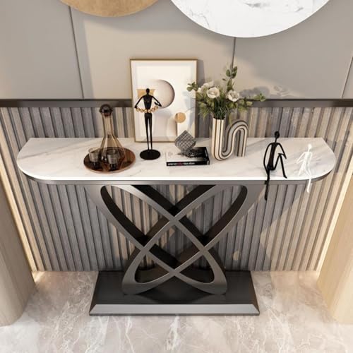 Konsolentisch im Landhausstil,Rock Board kreativer Konsolentisch moderne einfache Eingangsflur Wohnzimmerwand Endansicht,Mit einzigartigem Metallfuß,rechteckiger Konsolentisch für die Wohnungsdekorati von BEBANE