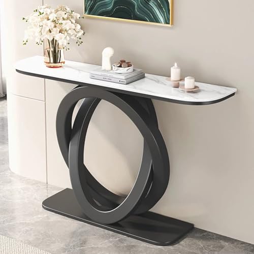 Schmaler Konsolentisch mit MetallrahmenModerner,35 cm breiter, wunderschöner Dekotisch,halbmondförmiger Wohnzimmer-Sofatisch，Mit einzigartigem Metallfuß,rechteckiger Konsolentisch für die Wohnungsdeko von BEBANE
