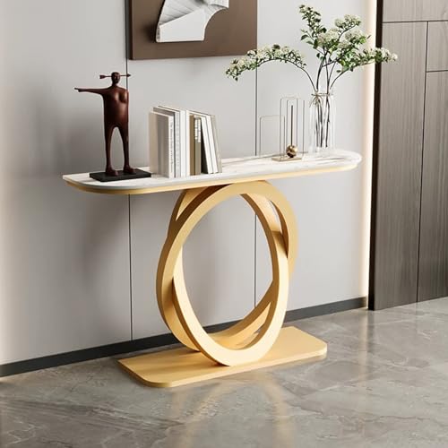 Schmaler Konsolentisch mit MetallrahmenModerner,35 cm breiter, wunderschöner Dekotisch,halbmondförmiger Wohnzimmer-Sofatisch，Mit einzigartigem Metallfuß,rechteckiger Konsolentisch für die Wohnungsdeko von BEBANE