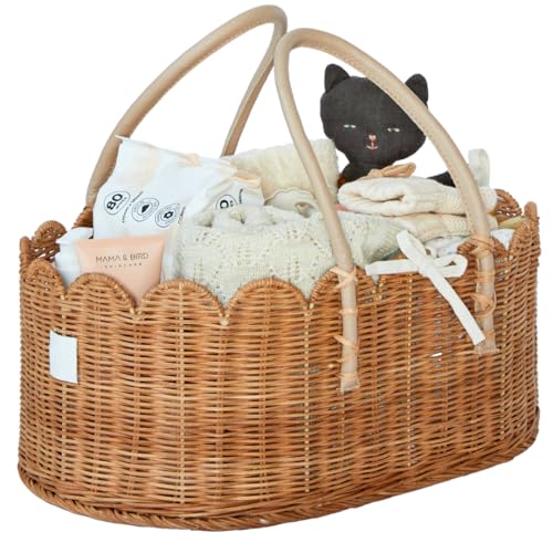 BEBE BASK Premium Baby-Wickeltasche, handgefertigter und preisgekrönter Rattankorb, luxuriöser Wickelkorb, eleganter gewellter Rand (Mocca) von BEBE BASK