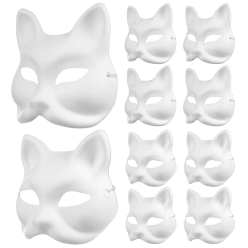 BEBEMOKO 10Stücke Teiliges DIY für Leere Tiermasken zum Bemalen Unbemalte und Katzenmasken für Bastelprojekte für Erwachsene bei Partys und Besonderen Anlässen von BEBEMOKO
