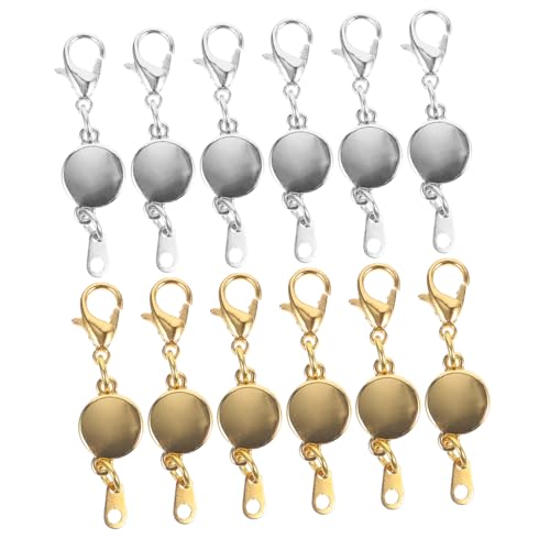BEBEMOKO 12 Stück Teiliges Magnetische Schmuckverschlüsse in Silber und Gold Runde Flache Karabinerverschlüsse für Halsketten Armbänder und DIY Schmuckherstellung Einfach Einhändig von BEBEMOKO