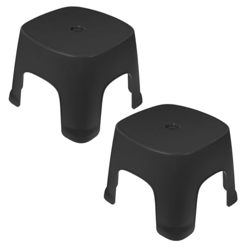 BEBEMOKO 2 Stück Kunststoff Tritthocker rutschfest Niedrig Belastbar Vielseitiger Fußhocker für Bad Büro Küche Geeignet Kleiner Schwarzer Sitzhocker von BEBEMOKO
