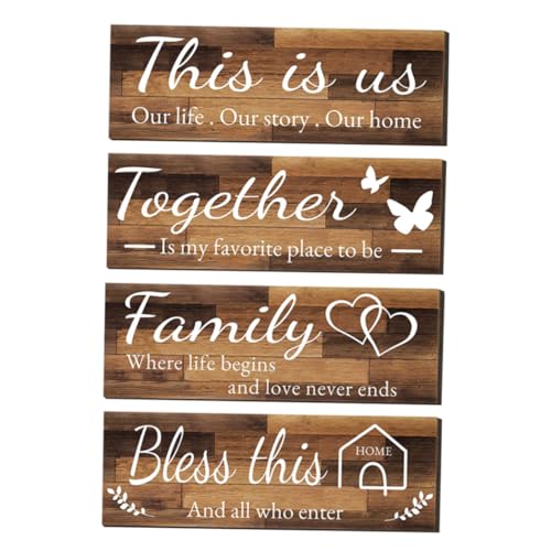 BEBEMOKO 4 Stück Wohnzimmer Wanddekoration Schild zum Aufhängen an der Wand hängendes Wandschild Tischschilder aus Holz Buchstabenschild aus Holz Buchstabentafel aus hölzern von BEBEMOKO
