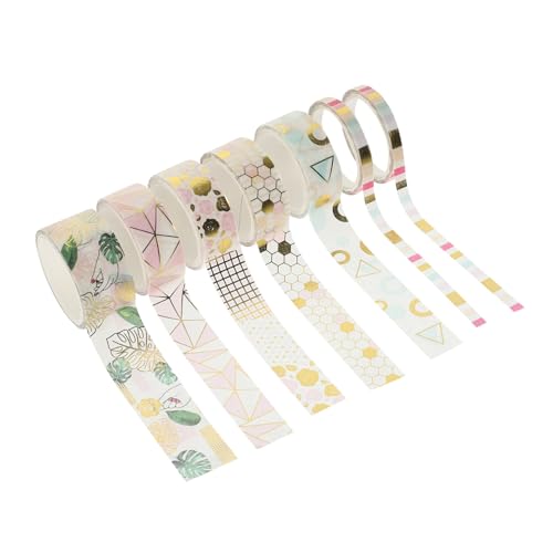 BEBEMOKO 7 Rollen DIY Washi Tape Selbstklebend Dekoratives Bastelband mit Geometrischem Goldmuster pro für Scrapbooking Geschenkverpackung und Kreative Dekoration von BEBEMOKO