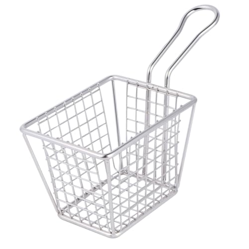 BEBEMOKO Edelstahl Frittierkorb Klein Quadratisches Mesh Mini Frittierkorb mit Langem Griff Hitzebeständig für Pommes Chips Frittieren und Abtropfen Geeignet für Topf und Fritteuse von BEBEMOKO