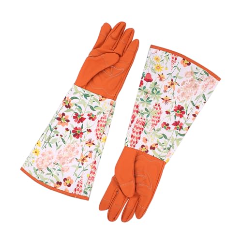 BEBEMOKO Gartenhandschuhe mit Ärmeln Atmungsaktiv Extra Langer Schutz Flexible Arbeitshandschuhe für Gartenarbeit Dornenfest Braun von BEBEMOKO