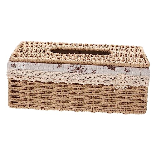 BEBEMOKO Handgewebte Taschentuchbox mit Stoffspitze Multifunktionale Aufbewahrungsbox für Papierhandtücher Serviettenhülle für Tischplatte von BEBEMOKO