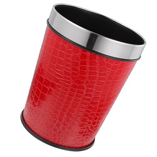 BEBEMOKO Retro Stil Abfalleimer Roter Krokodilprägung Mülleimer Ohne Deckel Edelstahlring Robuster Papierkorb Für Bad Wohnzimmer Büro Kompakt Und Rutschfest von BEBEMOKO