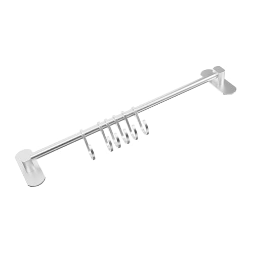 BEBEMOKO Wandmontierte Küchenstange aus Silbernem Space aluminium mit Praktischen Haken ohne Bohren Platzsparender Wandhaken zur Aufbewahrung von Utensilien und Küchenzubehör von BEBEMOKO