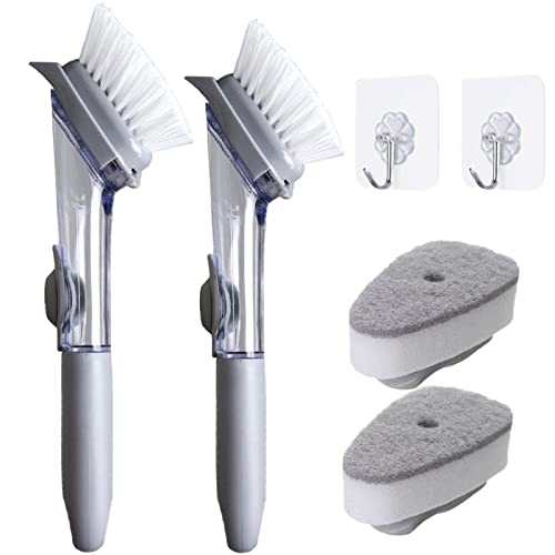 Spülschwamm mit Griff, Seifenspender und 2 Spülstab-Nachfüllschwammköpfe, Silikon-Reinigungsbürste, Schrubber Set für Küche, Spüle, Töpfe, Pfannen, Geschirr mit 2 Haken, 2 Stück Spülschwamm mit Griff, Seifenspender und 2 Spülstab-Nachfüllschwammköpfe, Silikon-Reinigungsbürste, Schrubber Set für Küche, Spüle, Töpfe, Pfannen, Geschirr mit 2 Haken, 2 Stück von BEBOKI