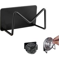 BEBUSINGOTO (2 Stück, Schwarz) 304 Edelstahl Selbstklebender Schwammhalter, Küchenspüle Schwammhalter, Ohne Bohren, mit Abtropffläche von BEBUSINGOTO
