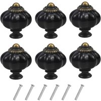 BEBUSINGOTO (Schwarz) 6 Stück Vintage-Kürbisknöpfe, antiker Schrankgriff, Schubladentürknöpfe, Acryl-Zuggriff mit Schrauben für die Küche von BEBUSINGOTO