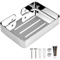 BEBUSINGOTO (Silber) Seifenschale aus Edelstahl, ohne Bohren, selbstklebender Küchenschwammhalter, geeignet für Bad und Küche von BEBUSINGOTO