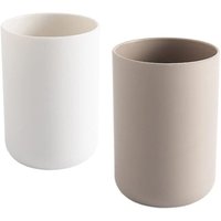 BEBUSINGOTO 2 Stück Zahnputzbecher, Badezimmer-Zahnbürstenhalter, Becher, Plastikbecher 300 ml (Weiß & Braun) von BEBUSINGOTO