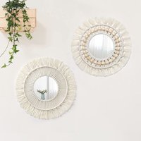 BEBUSINGOTO 2-teiliger Wandspiegel, Boho-Makramee-Fransenspiegel mit Holzperlenanhänger, runder Wandkunstspiegel für Schlafzimmer und Flur BEBUSINGOTO 2-teiliger Wandspiegel, Boho-Makramee-Fransenspiegel mit Holzperlenanhänger, runder Wandkunstspiegel für Schlafzimmer und Flur von BEBUSINGOTO