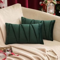 BEBUSINGOTO 2er-Set, 30 x 50 cm, dunkelgrüne Samt-Kissenbezüge mit dekorativen Streifen, handgenäht, rechteckig, weich, Bohemian-Stil, bequem, BEBUSINGOTO 2er-Set, 30 x 50 cm, dunkelgrüne Samt-Kissenbezüge mit dekorativen Streifen, handgenäht, rechteckig, weich, Bohemian-Stil, bequem, von BEBUSINGOTO