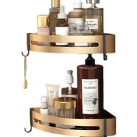 BEBUSINGOTO 2er-Set Eck-Duschregal ohne Bohren, Badezimmerregal, selbstklebend, Edelstahl, dreieckiger Aufbewahrungskorb für Shampoo, Seife mit Haken von BEBUSINGOTO