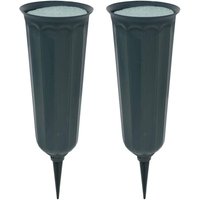 BEBUSINGOTO 2er Set Friedhofsvasen mit Spikes, Blumenvasen aus Kunststoff, Grabschmuck für den Friedhof, Trauerblumenhalter, Gedenkblumenvasen (Grün) von BEBUSINGOTO