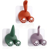 BEBUSINGOTO 3er-Pack Mehrzweckhaken mit Tierschwanz, selbstklebender Wandhaken mit Cartoon-Motiv, süßer Zahnbürstenhalter, Kleiderbügel für Küche und von BEBUSINGOTO