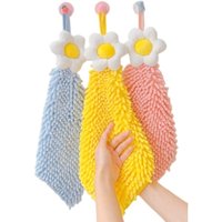 BEBUSINGOTO Chenille-Handtücher, Küchenhandtücher, Hängehandtücher fürs Badezimmer, weiche, saugfähige Badetücher mit Blumenmotiv (Gelb, Rosa, Blau) von BEBUSINGOTO