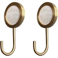 BEBUSINGOTO Dekorativer Wandhaken aus massivem Messing, selbstklebende Wandhalterung ohne Loch, schicker Haken in glänzendem Gold (Weiß, 2er-Pack) von BEBUSINGOTO