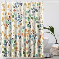 BEBUSINGOTO Duschvorhang 180x200 Anti-Schimmel-Badvorhang Beige Duschvorhang Maschinenwaschbar Buntes Botanisches Muster mit Löchern Duschvorhang von BEBUSINGOTO